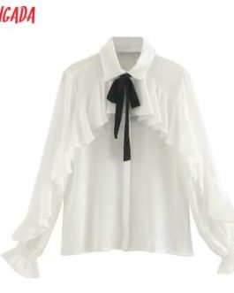 Tangada women ruffle white shirts