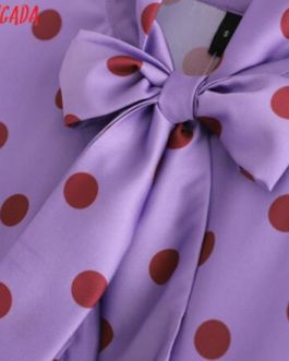 Tangada women dots print purple dress